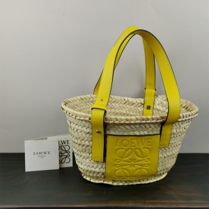 Loewe Small Basket bag in palm leaf and calfskin Yellow A223S93X04 005