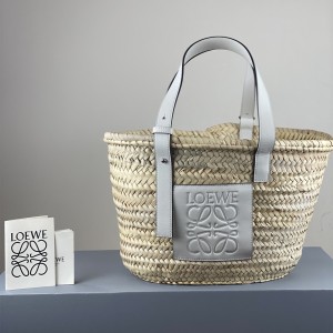 Loewe Basket bag in palm leaf and calfskin White A223S92X04 006