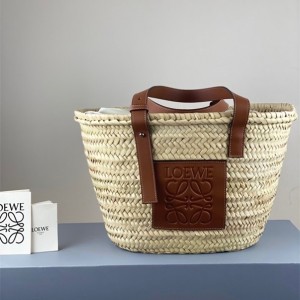 Loewe Basket bag in palm leaf and calfskin Tan A223S92X04 006