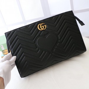 Gucci Handbags GG Marmont Leather Pouch with Heart Clutch Bag 448050 Black