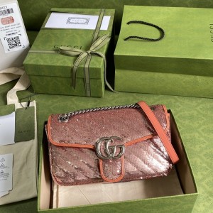Gucci Handbags Women's Bag GG bag GG Marmont small sequin shoulder bag 443497 Orange