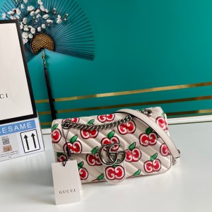 Gucci Handbags Women's Bag GG bag GG Marmont small matelasse shoulder bag 443497 White with apples