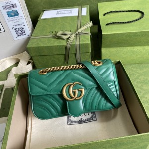 Gucci Handbags Women's Chain Bag GG bag GG Marmont matelasse mini bag Green leather 446744