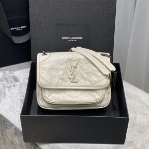 YSL Niki Baby In Crinkled Vintage Leather Chain bag 22CM 5330370 White