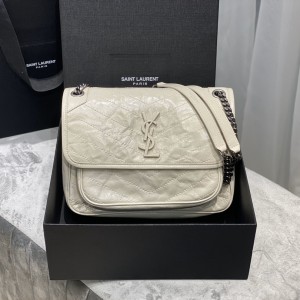 YSL Niki Medium in Crinkled Vintage Leather Chain bag 4988940 6331580 white