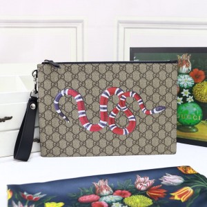Gucci Handbags Gucci Bestiary pouch GG Beige Supreme Pouch with Kingsnake Wrist Bag Clutch Bag 473904