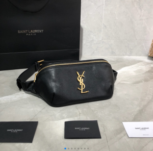YSL Classic Monogram Belt Bag in Grain de Poudre Embossed Leather waist bag 25cm 569737 589959 Black gold