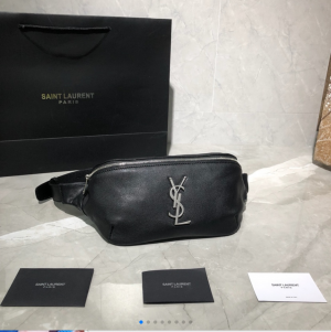 YSL Classic Monogram Belt Bag in Grain de Poudre Embossed Leather waist bag 25cm 569737 589959 Black silver