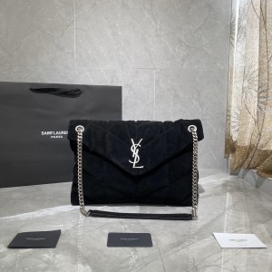 YSL Puffer Medium Bag in Quilted Suede Leather Chain bag 35cm 5774751 black
