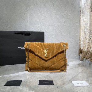 YSL Puffer Medium Bag in Quilted Suede Leather Chain bag 35cm 5774751 yellow