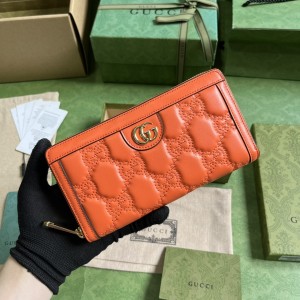 GG Wallet Women's Wallet GG Matelasse zip-around wallet Long wallet card holder in orange leather 723784