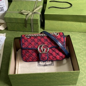 Gucci Handbags Women's Chain bag GG bag GG Marmont mini bag Red canvas Shoulderbag 446744 