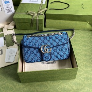 Gucci Handbags Women's Chain bag GG bag GG Marmont Multicolor small shoulder bag 443497 Blue