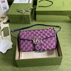 Gucci Handbags Women's Chain bag GG bag GG Marmont Multicolor small shoulder bag 443497 Pink