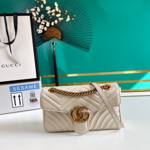 Gucci Handbags Women's Bag GG bag GG Marmont small matelasse shoulder bag 443497 White