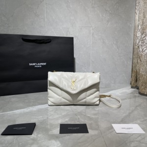 YSL Puffer Toy Bag in Quilted Lambskin Small Chain Bag 23cm 6203331 white gold