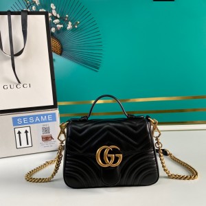 Gucci Handbags Women's Bag GG bag GG Marmont mini top handle bag Black Leather 547260