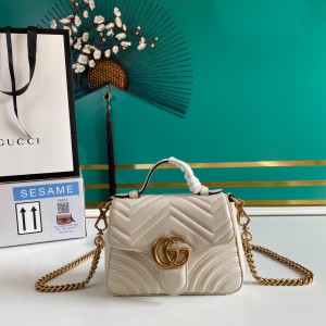 Gucci Handbags Women's Bag GG bag GG Marmont mini top handle bag White Leather 547260