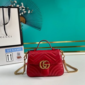 Gucci Handbags Women's Bag GG bag GG Marmont mini top handle bag Red Leather 547260
