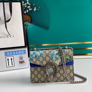 Gucci Handbags Women's Bag GG Dionysus bag GG Supreme Canvas mini Shoulderbag with Flowers print 421970 Blue