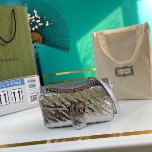 Gucci Handbags Women's Bag GG bag GG Marmont small sequin shoulder bag 443497 Silver