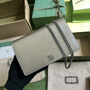 GG Bag Women's Bag chain bag GG Marmont chain wallet in silver leather silver chain 497985