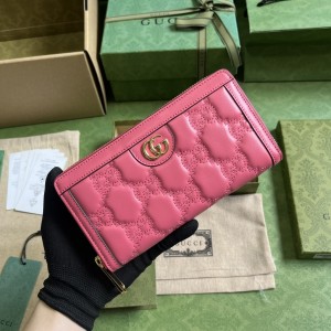 GG Wallet Women's Wallet GG Matelasse zip-around wallet Long wallet card holder in pink leather 723784