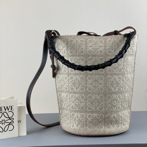 Loewe Gate Bucket Handle bag in Anagram linen and calfskin Shoulder bag 323H A650Z85X11