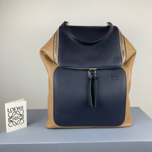 Loewe Goya backpack in natural calfskin Shoulderbag 34cm 325 Khaki/Blue 