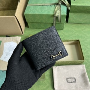 GG Wallet Men's Wallet Bi-fold wallet with Horsebit short wallet card holder in black leather 700462