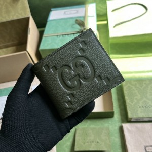 GG Wallet Men's Wallet Jumbo GG wallet short wallet card holder in dark green leather 739475