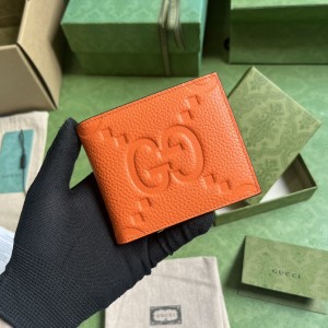 GG Wallet Men's Wallet Jumbo GG wallet short wallet card holder in orange leather 739475