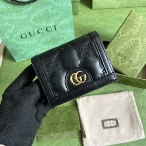 GG Wallet Women's Wallet GG Matelasse card case wallet short wallet card holder in black leather 723786 