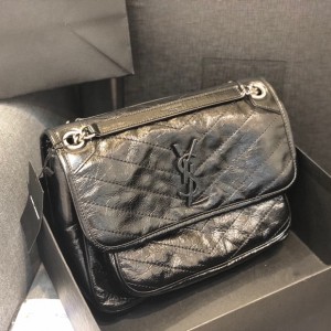 YSL Niki Medium MONOGRAM BAG in Original Black Leather Bag Chain bag 28cm 4988940 6331580 Silver
