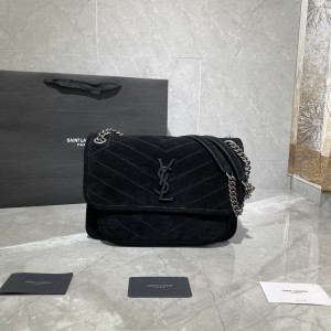 YSL Niki Medium in Black Suede Leather Chain bag 4988940 6331580 Silver