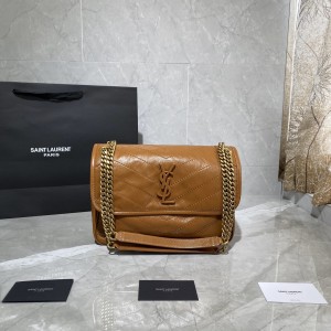 YSL Niki Medium MONOGRAM BAG Brown Leather Bag Chain bag 28cm 4988940 6331580 Gold