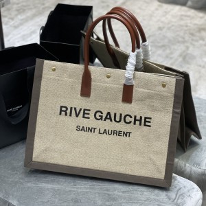 YSL Rive Gauche Tote Bag In Felt and Leather Handbag 48cm 509415 Brown&Grey