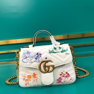 Gucci Handbags Women's Chain Bag GG bag GG Marmont mini top handle bag 547260 White leather with Mickey