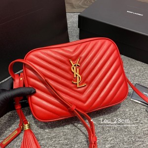 YSL Lou Camera Bag in quilted Red shiny Leather shoulderbag 23cm 520534 612544 Gold 