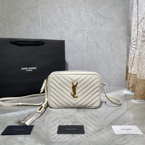 YSL Lou Camera Bag in quilted White Leather shoulderbag 23cm 520534 612544 Gold