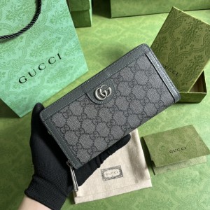 GG Wallet Men's Wallet GG Ophidia wallet zip around wallet long wallet Grey and Black 706844