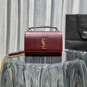 YSL Sunset Chain Wallet In Smooth Leather Wallet 19cm 533026 Wine Gold