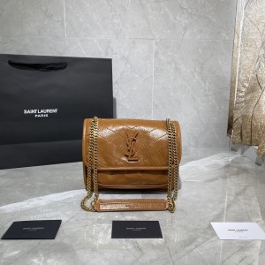 YSL Niki Baby In shiny Brown Leather Chain bag 22CM 5330370 6331600