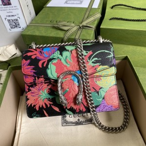 Gucci Handbags GG bag Dionysus mini in Black leather with Flowers print Shoulderbag 421970