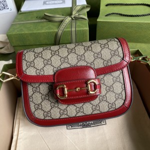 Gucci Handbags Women's Bag GG bag Gucci Horsebit 1955 mini bag 658574 Red trim