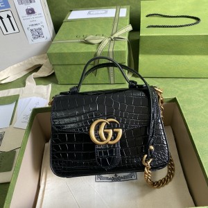 Gucci Handbags Women's Bag GG bag GG Marmont mini top handle bag Black crocodile 547260