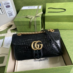 Gucci Handbags Women's Bag GG bag GG Marmont small matelasse shoulder bag 443497 Black crocodile