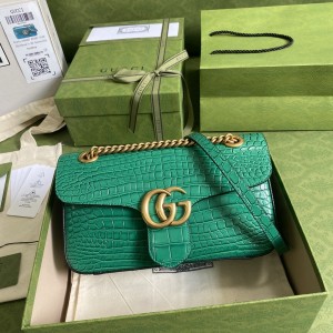 Gucci Handbags Women's Bag GG bag GG Marmont small matelasse shoulder bag 443497 Green crocodile