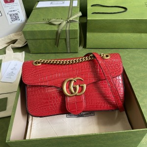 Gucci Handbags Women's Bag GG bag GG Marmont small matelasse shoulder bag 443497 Red crocodile
