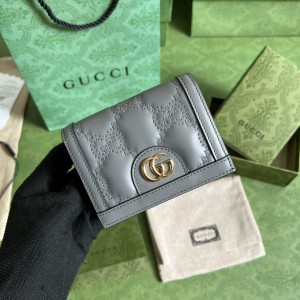 GG Wallet Women's Wallet GG Matelasse card case wallet short wallet card holder in grey leather 723786